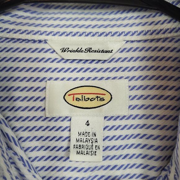 Talbots Womens Blue White Striped Wrinkle Long Sleeve Button Front Shirts Size 4 - Picture 5 of 6